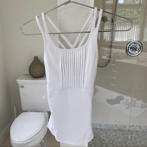 White Fila pleated cross back tank